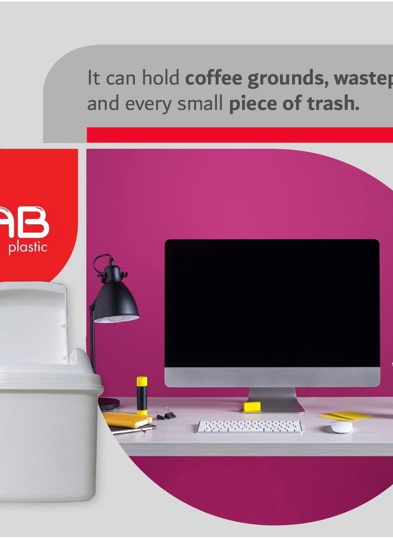 GAB Plastic - سلة المهملات البلاستيكية GAB مع غطاء قابل للطي، سعة 1.8 لتر، مجموعة من قطعتين، سلة المهملات البلاستيكية، للمكاتب والطاولات، مصنوعة من البلاستيك المعاد تدويره، قوية ومتينة. - Image 1