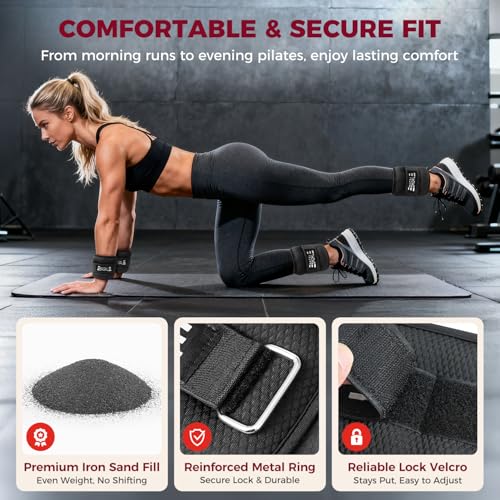 BAGAIL Ankle Wrist Weights for Women Men One Pair of 1246810 LBS Wearable Leg Arm Weights with Sleek Design Secure Fit for Walking Running Pilates Home Fitness Physical Therapy 6lb Black - Image 3