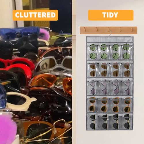 TEMUORG 2 Pcs Sunglasses Organizer Storage Sunglass Holder for Wall Hanging Eyeglass Organizer for Multiple Glasses (GRAY) - Image 3