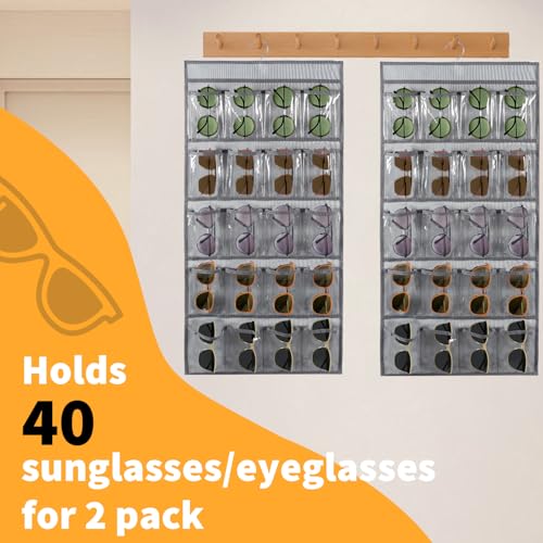 TEMUORG 2 Pcs Sunglasses Organizer Storage Sunglass Holder for Wall Hanging Eyeglass Organizer for Multiple Glasses (GRAY) - Image 2