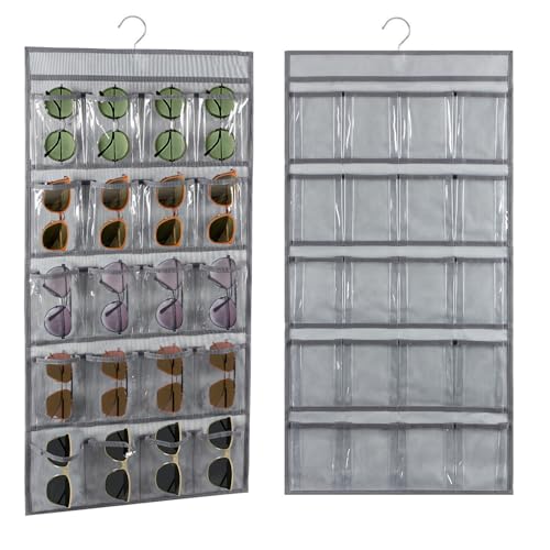 TEMUORG 2 Pcs Sunglasses Organizer Storage Sunglass Holder for Wall Hanging Eyeglass Organizer for Multiple Glasses (GRAY) - Image 1