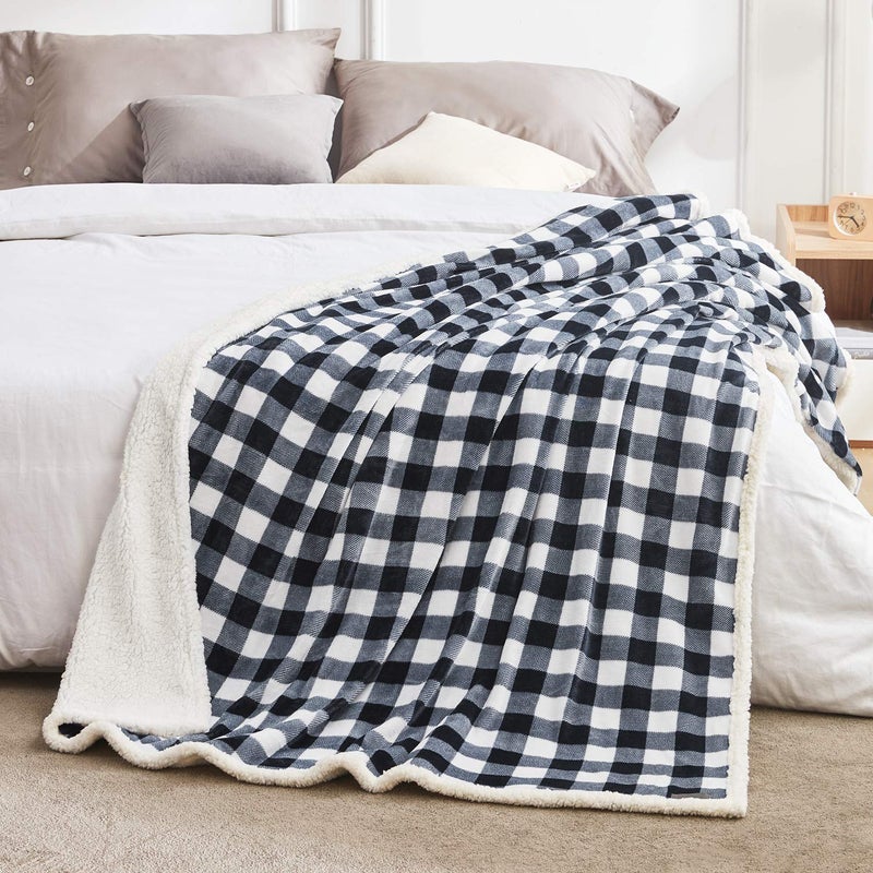 BEAUTEX Sherpa Fleece Flannel Throw Blanket  Super Soft Warm Buffalo Plaid Plush Blankets and Throws  Lightweight Cozy Fuzzy Blanket for Couch Sofa Bed (Black  Throw 50"" x 60"") - Image 4