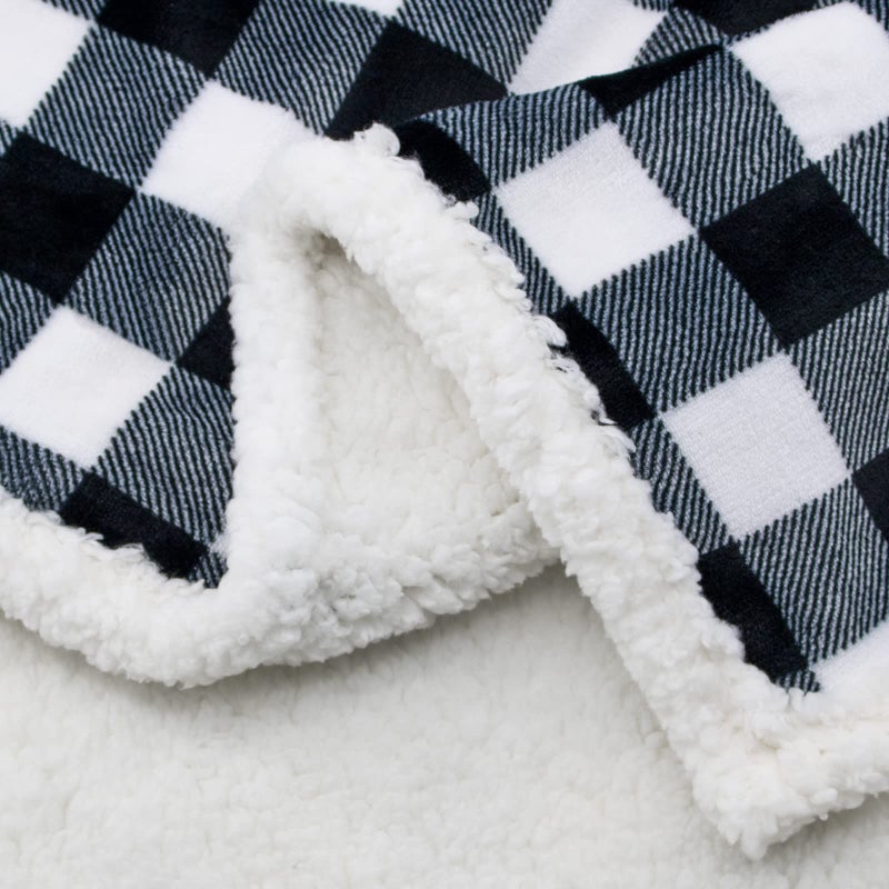 BEAUTEX Sherpa Fleece Flannel Throw Blanket  Super Soft Warm Buffalo Plaid Plush Blankets and Throws  Lightweight Cozy Fuzzy Blanket for Couch Sofa Bed (Black  Throw 50"" x 60"") - Image 5