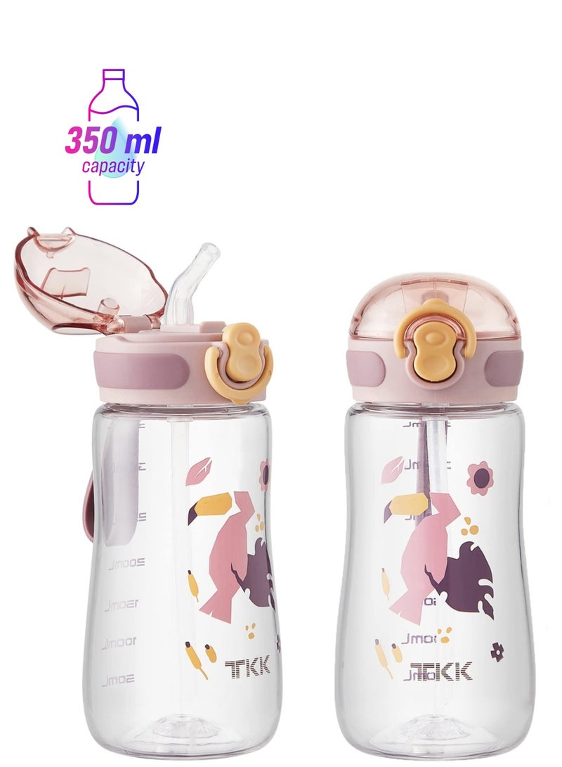 Kids Water Bottle with Straw 350ml Leak Proof BPA Free 12oz Toddler Drinking Bottle for Schools, Travel, Hiking Pink - Image 1