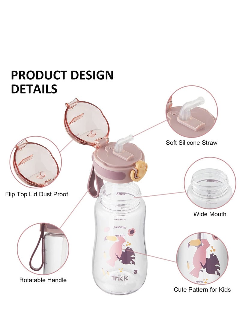 Kids Water Bottle with Straw 350ml Leak Proof BPA Free 12oz Toddler Drinking Bottle for Schools, Travel, Hiking Pink - Image 3