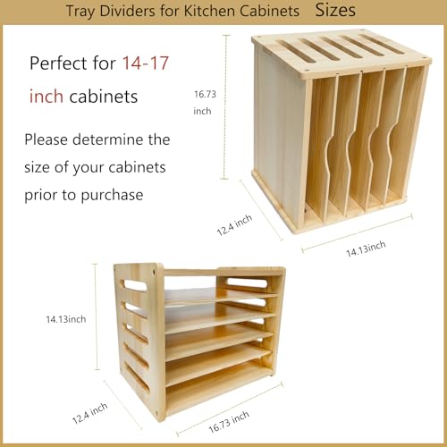 KMHGD Tray Dividers for Cabinet, 6 Tier Wooden Cabinet Vertical Tray Dividers, 16.73inch x14.13inch x12.4inch, for Cookie Sheet, Baking trays, Cutting Board, Pans, for Organizing Cabinets, 5 Years Warranty - Image 2