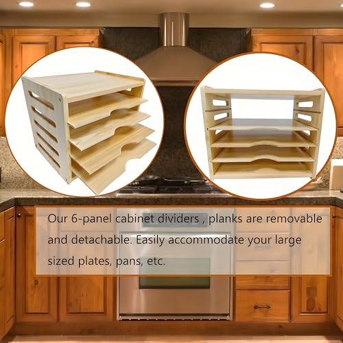 KMHGD Tray Dividers for Cabinet, 6 Tier Wooden Cabinet Vertical Tray Dividers, 16.73inch x14.13inch x12.4inch, for Cookie Sheet, Baking trays, Cutting Board, Pans, for Organizing Cabinets, 5 Years Warranty - Image 4