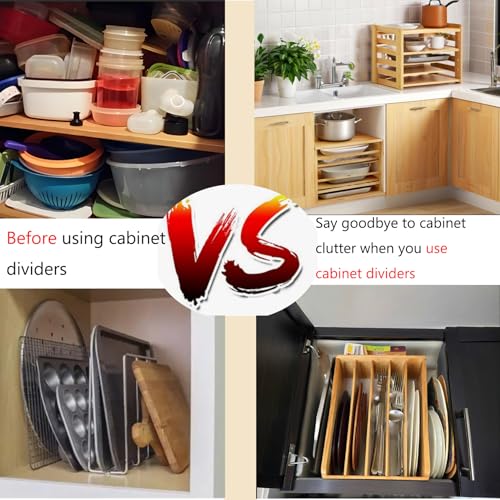 KMHGD Tray Dividers for Cabinet, 6 Tier Wooden Cabinet Vertical Tray Dividers, 16.73inch x14.13inch x12.4inch, for Cookie Sheet, Baking trays, Cutting Board, Pans, for Organizing Cabinets, 5 Years Warranty - Image 3