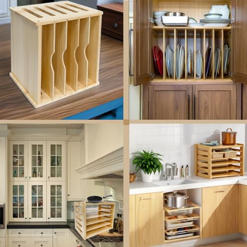 KMHGD Tray Dividers for Cabinet, 6 Tier Wooden Cabinet Vertical Tray Dividers, 16.73inch x14.13inch x12.4inch, for Cookie Sheet, Baking trays, Cutting Board, Pans, for Organizing Cabinets, 5 Years Warranty - Image 5