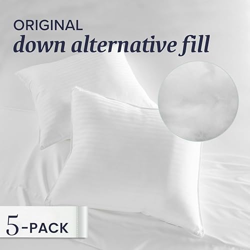 9villa Durable Fiber Cushion in Satin Stripe Fabric with Stomach, Cushions for Sofa,Bed,and Chair Cushion Set of 5 (16 X 16 X 5 Inchs, White) - Image 4
