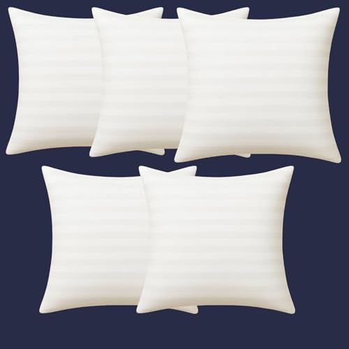 9villa Durable Fiber Cushion in Satin Stripe Fabric with Stomach, Cushions for Sofa,Bed,and Chair Cushion Set of 5 (16 X 16 X 5 Inchs, White) - Image 1