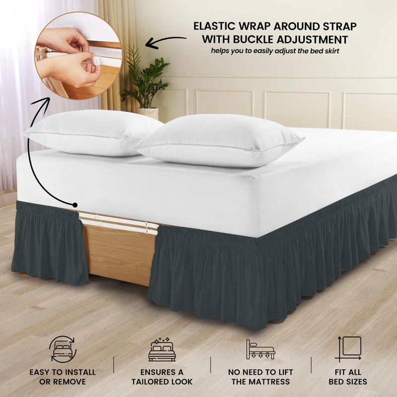 Utopia Bedding Twin Elastic Bed Ruffle - Easy Wrap Around Ruffle - Microfiber Bed Skirt with Adjustable Elastic Belt 16 Inch Tailored Drop - Hotel Quality Bedskirt, Fade Resistant (Twin, Grey) - Image 3