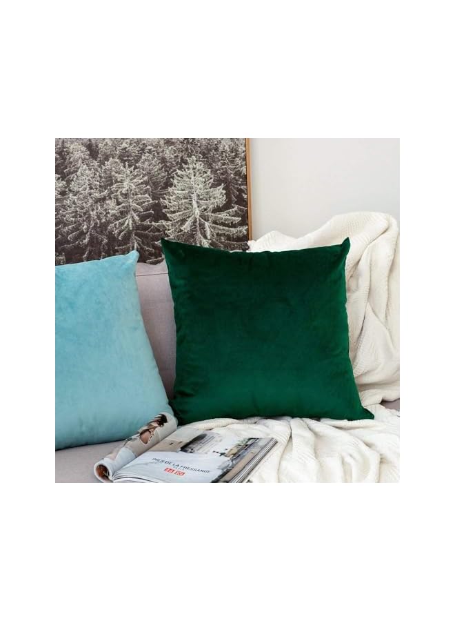 The Bros Velvet Pillow Covers, Soft Solid Decorative Square Throw Pillow Covers Set Cushion Case for Sofa Bedroom Car 18 x 18 Inch 45 x 45 cm (18''x18'', Dark Green) - Image 2