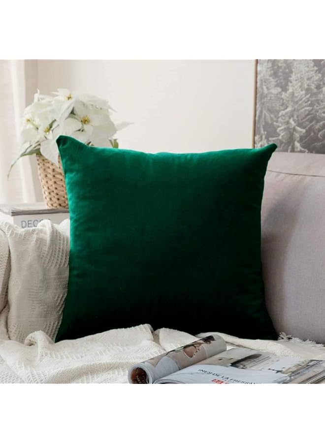 The Bros Velvet Pillow Covers, Soft Solid Decorative Square Throw Pillow Covers Set Cushion Case for Sofa Bedroom Car 18 x 18 Inch 45 x 45 cm (18''x18'', Dark Green) - Image 1
