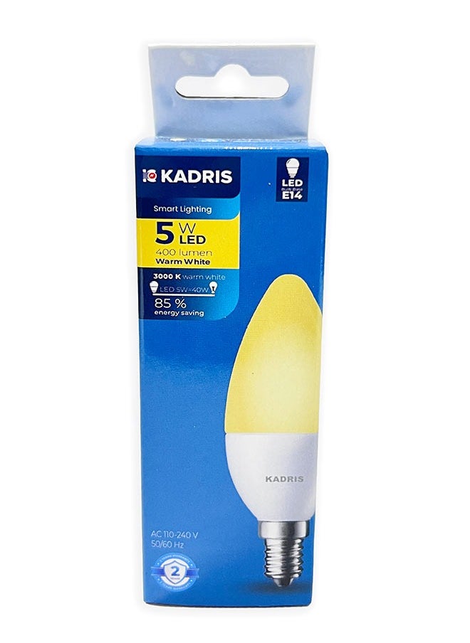 KADRIS Essential Led Candle Bulb- 5W, E14 Capbase-Warm White, 5W=40W, 350/400 Lumen  - Image 3