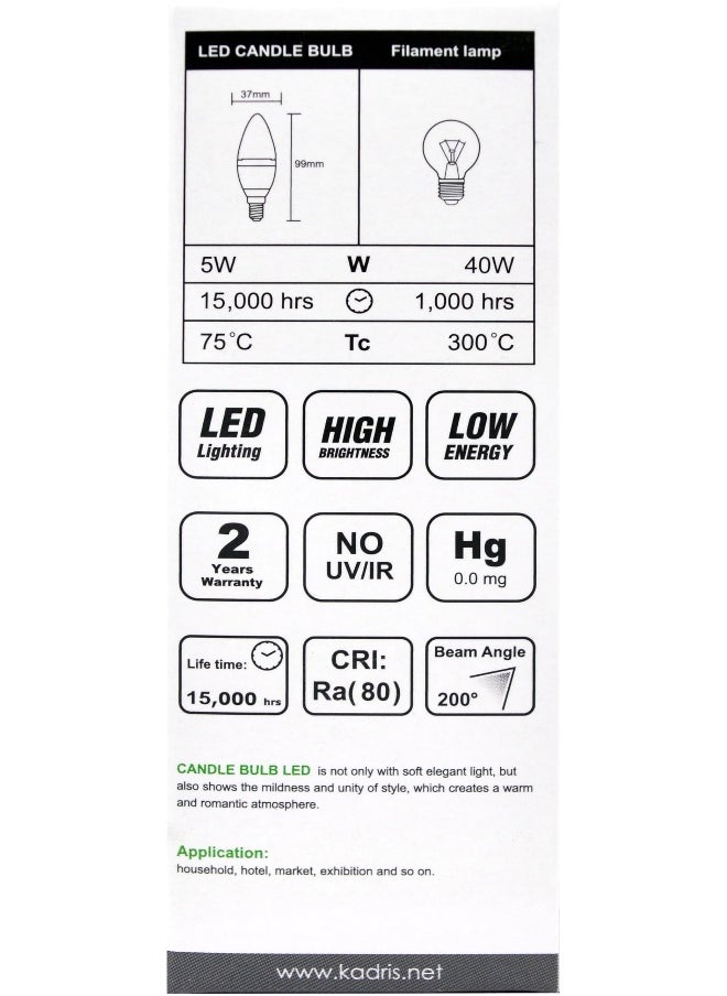KADRIS Essential Led Candle Bulb- 5W, E14 Capbase-Warm White, 5W=40W,  - Image 3