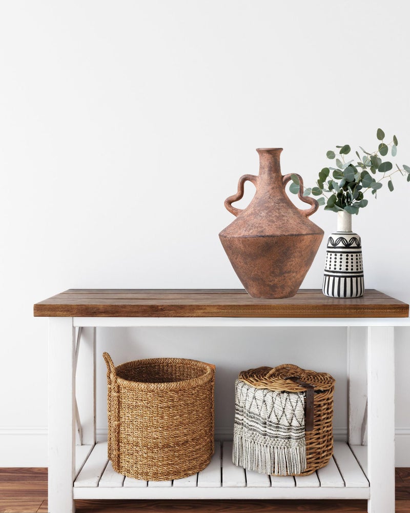 UPWOIGH 14x9.06 in Tall Vintage Ceramic Vase with Handles, Antique Terracotta Pottery Vase for Living Room Table Decor, Rustic Farmhouse Bedroom Decoration, Distressed Brown with Black Markings, Gift - Image 5