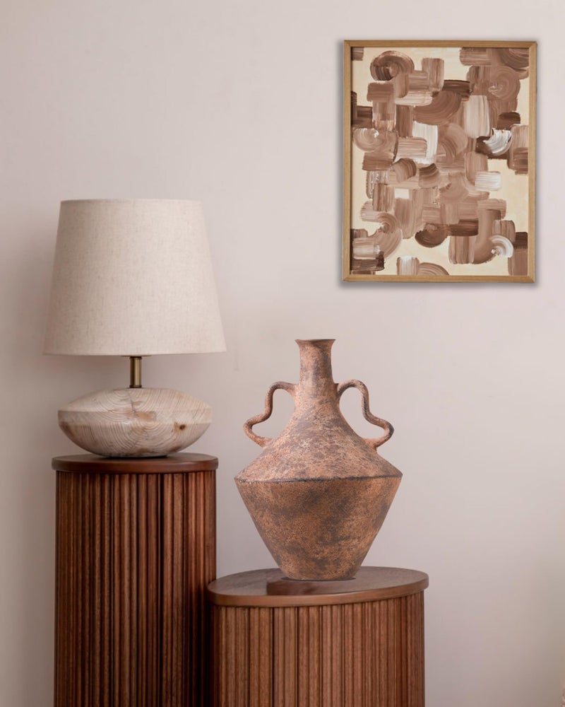 UPWOIGH 14x9.06 in Tall Vintage Ceramic Vase with Handles, Antique Terracotta Pottery Vase for Living Room Table Decor, Rustic Farmhouse Bedroom Decoration, Distressed Brown with Black Markings, Gift - Image 2