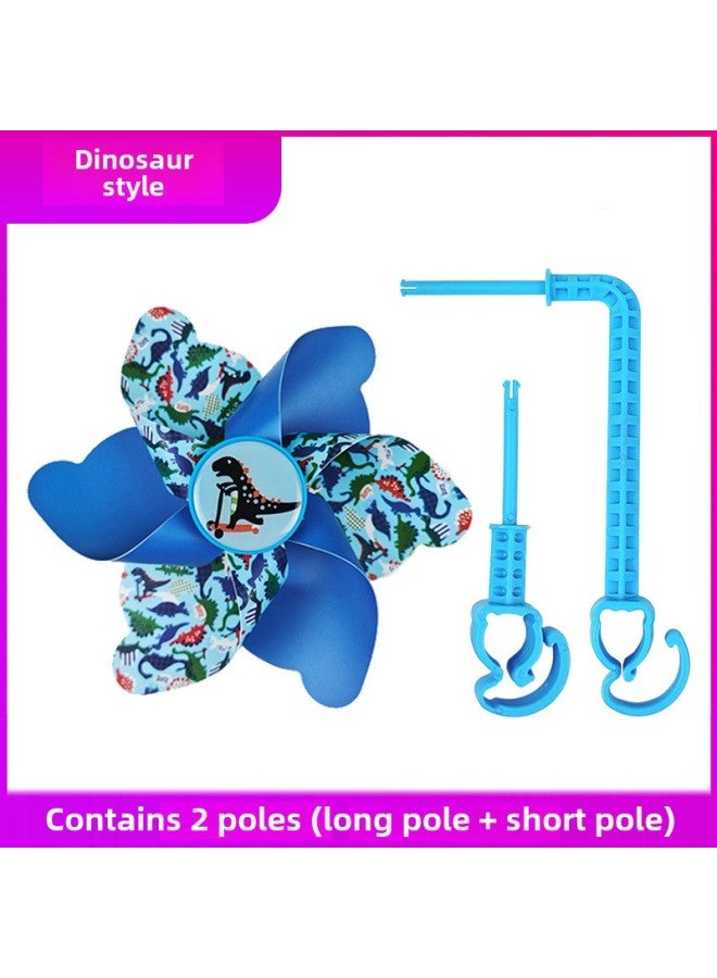 Direct Sale Children's Scooter Bicycle Bicycle Stroller Decorative Six-color Six-leaf Small Windmill Handle Hanging-Color: Long Pole + Short Pole - Image 1