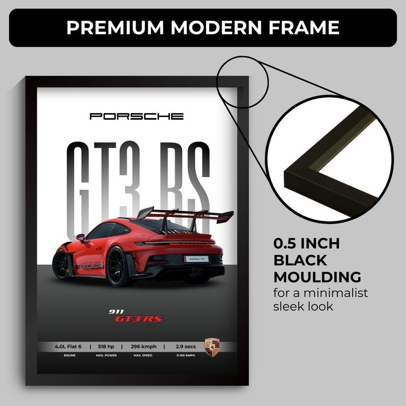 Funk You Store Engineered Wood Porsche 911 GT3 RS Poster | Framed Porsche A4 Sized (31 x 23 cm) | Supercar Posters, Gift for Boys, 911 Car Frames | Car Poster for Wall, Bedroom, Hostel, Study Room - Image 4