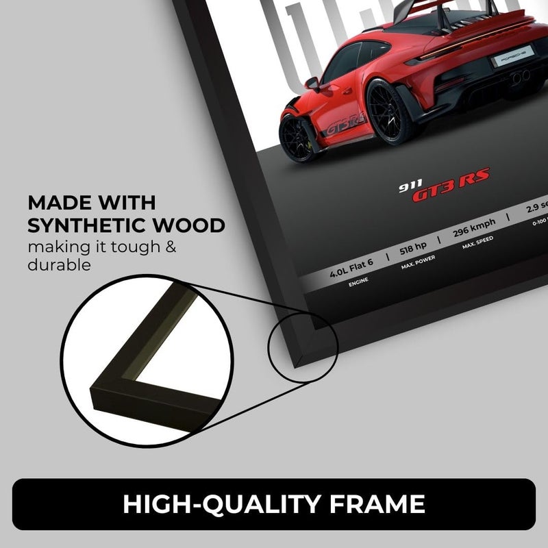 Funk You Store Engineered Wood Porsche 911 GT3 RS Poster | Framed Porsche A4 Sized (31 x 23 cm) | Supercar Posters, Gift for Boys, 911 Car Frames | Car Poster for Wall, Bedroom, Hostel, Study Room - Image 5