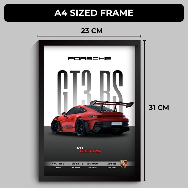 Funk You Store Engineered Wood Porsche 911 GT3 RS Poster | Framed Porsche A4 Sized (31 x 23 cm) | Supercar Posters, Gift for Boys, 911 Car Frames | Car Poster for Wall, Bedroom, Hostel, Study Room - Image 2