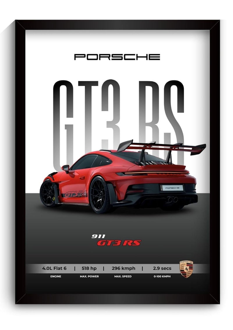 Funk You Store Engineered Wood Porsche 911 GT3 RS Poster | Framed Porsche A4 Sized (31 x 23 cm) | Supercar Posters, Gift for Boys, 911 Car Frames | Car Poster for Wall, Bedroom, Hostel, Study Room - Image 1