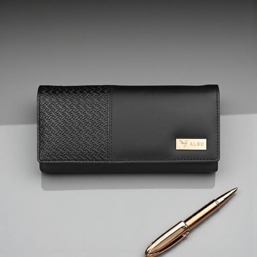 ALSU Premium Vegan Leather Women’s Wallet Black | Elegant Long Clutch Purse with 6 Card Slots, 3 Main Compartments & Phone Pocket | Designer Wallet for Everyday Use(irf-017blk) - Image 3