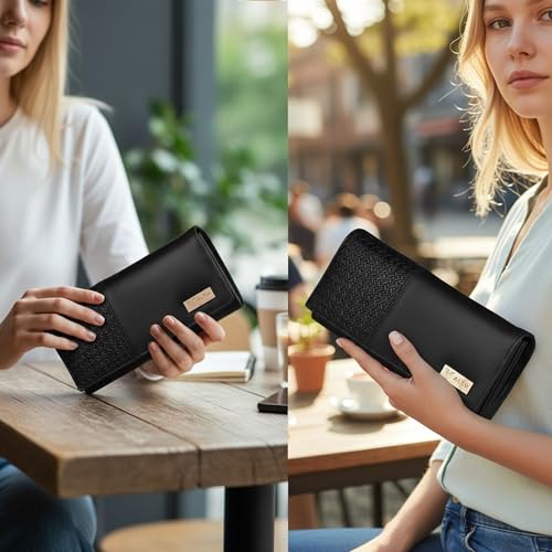 ALSU Premium Vegan Leather Women’s Wallet Black | Elegant Long Clutch Purse with 6 Card Slots, 3 Main Compartments & Phone Pocket | Designer Wallet for Everyday Use(irf-017blk) - Image 2