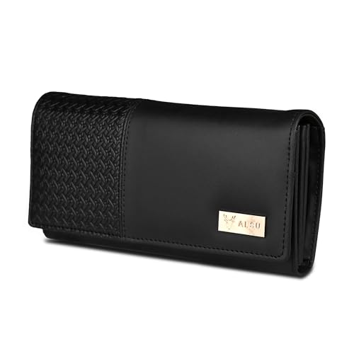 ALSU Premium Vegan Leather Women’s Wallet Black | Elegant Long Clutch Purse with 6 Card Slots, 3 Main Compartments & Phone Pocket | Designer Wallet for Everyday Use(irf-017blk) - Image 1