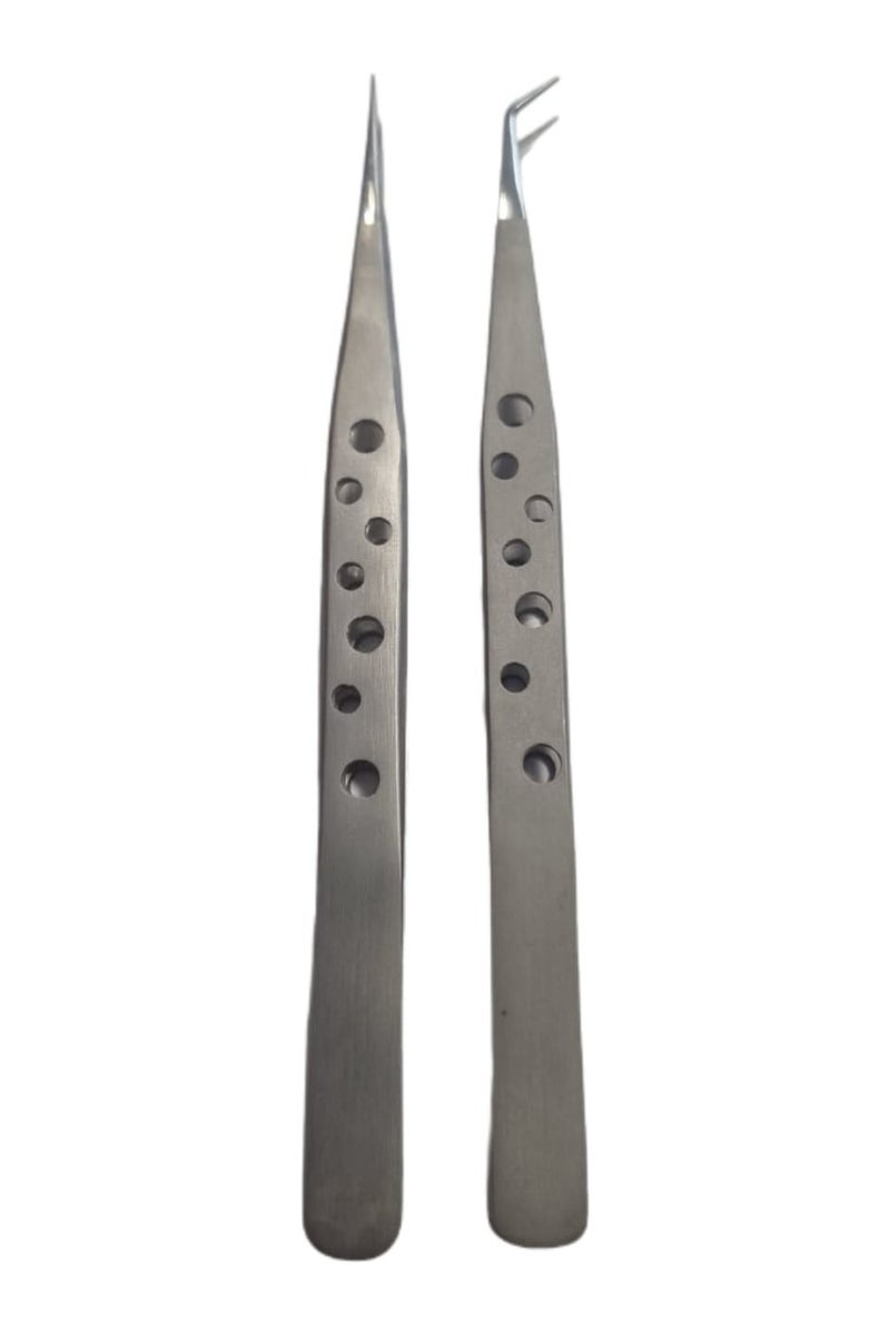 Stainless Steel Precision Tweezer Combo 2PCS – Straight & Curved Tips – Anti-Static, Anti-Acid, Professional Repair Tools - Image 2
