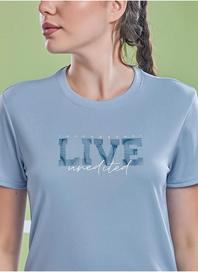 تكنوسبورت Graphic Print Crew Neck Short Sleeve Top by Styli