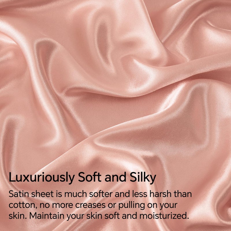 BEDELITE California King Sheets Set  Luxury Soft Coral Pink Satin Sheets for Hair and Skin  Similar to Silk Bed Sheets Set 4 Pieces with 1 Deep Pocket Fitted Sheet  1 Flat Sheet  and 2 Pillowcases - Image 3