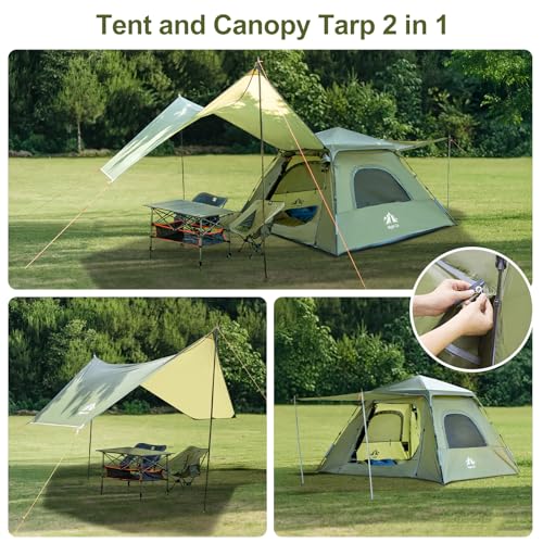 Night Cat 3Person Camping Tent Waterproof Instant Cabin Tent with Canopy Tarp for Family 2in1 Canopy Tent with Porch Easy Setup - Image 3