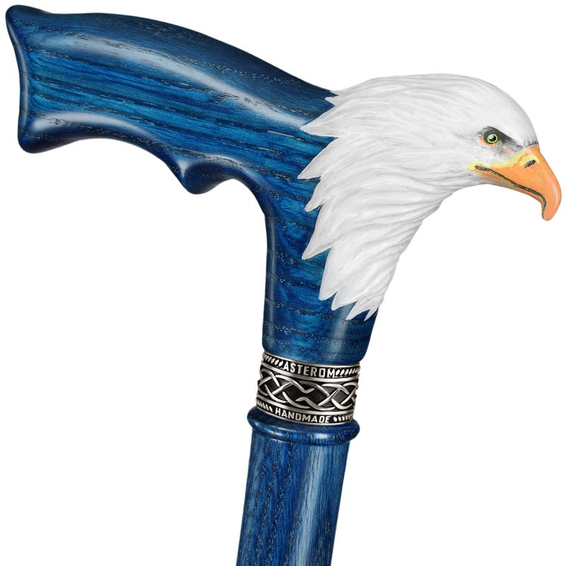 Asterom HandPainted Wooden Carved Walking Cane for Men Bald Eagle Unique Wood Cane Stylish Walking Stick