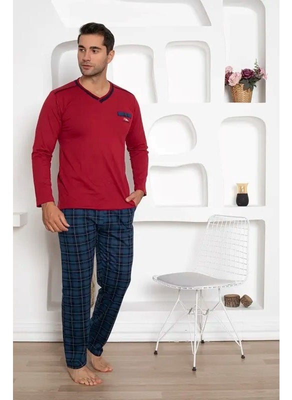 Men's Plaid Pattern V Neck Chest Pocket Seasonal Cotton Long Sleeve Pocketed Pajama Set - pzsku/ZB2417440E36E4221C8AFZ/45/_/1741272243/84237db7-bb20-4534-aa9f-ce9922d7c074