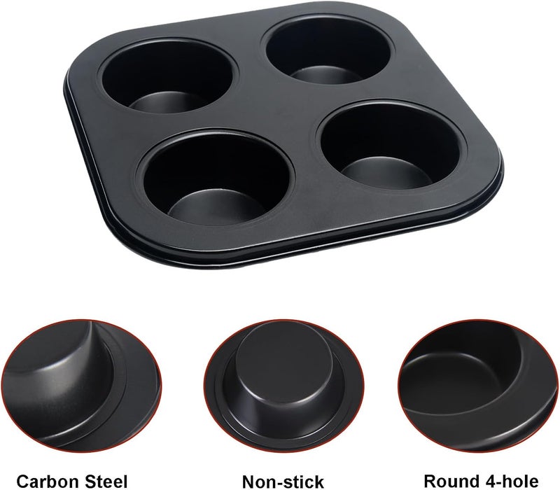 Ragyzity 4 Cup Muffin Pan, Bakeware Non-stick Cupcake Baking Pan Mini Pie Pans, Air Fryer Small Oven Cupcake Baking Pan Non Stick No Toxic Bakeware, Heavy Duty Carbon Steel Muffin Tray for Oven Baking (2PCS) - Image 2