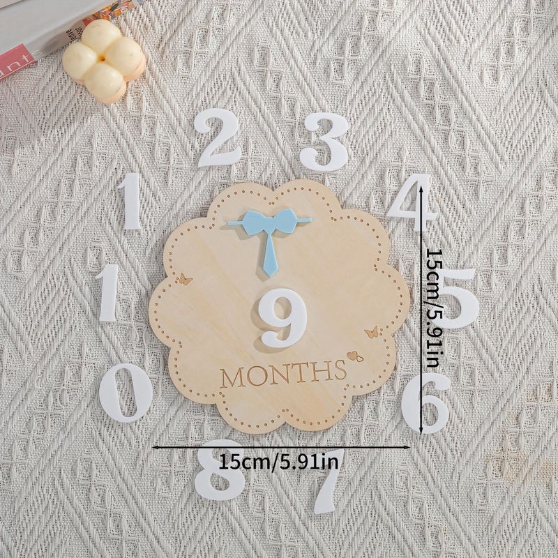 White Flower Month Wooden Milestone Card for Baby First Year Growth Photography - Image 4