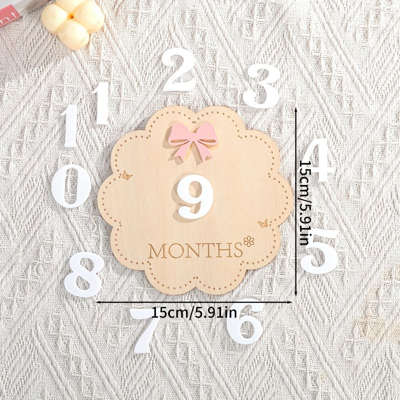 White Flower Month Wooden Milestone Card for Baby First Year Growth Photography - Image 3