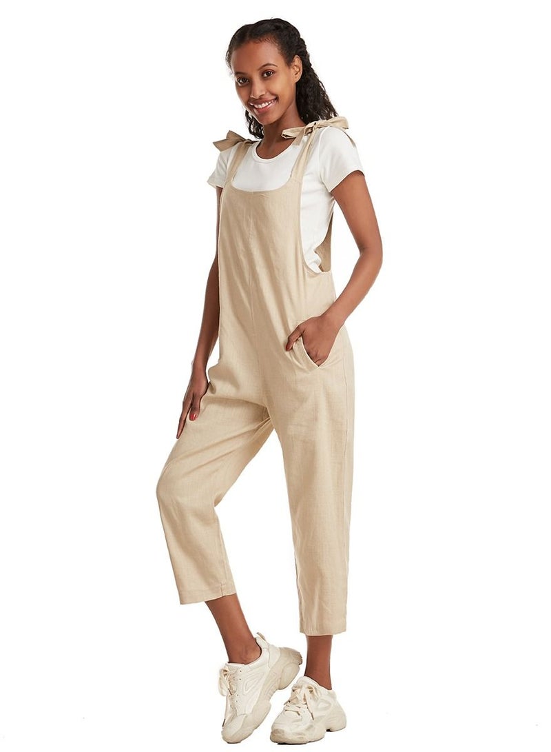 Loquat Women's Solid Color Loose suspender trousers Jumpsuit pants Khaki  - Image 2