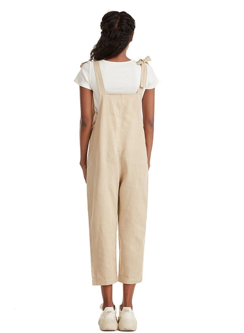 Loquat Women's Solid Color Loose suspender trousers Jumpsuit pants Khaki  - Image 3