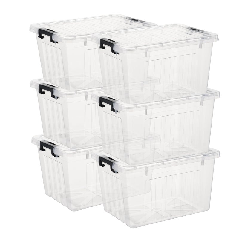 Cetomo Cetomo Lidded Storage Bin Stackable Storage Box Organizing Container with Lid and Snap Lock Durable Plastic Clear 18 quart Pack of 6