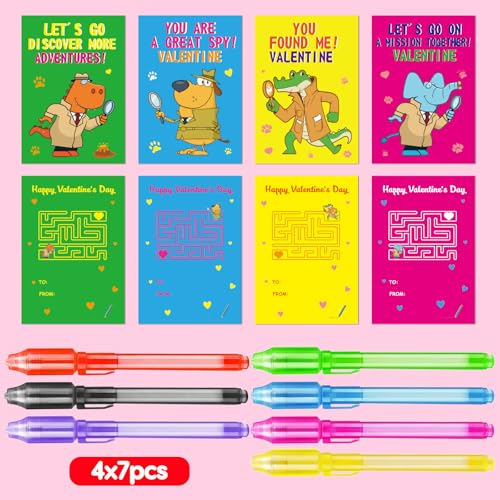 Basytodio 28PCS Spy Pens Valentines Day Gifts for Kids School Magic UV Light Pen Valentine Exchange Cards for Kids Classroom Toddler Boy Girl Valentines Class Party Favors Goodie Bag Stuffers Bulk Prizes - Image 5