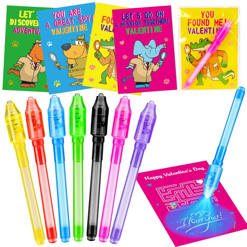Basytodio 28PCS Spy Pens Valentines Day Gifts for Kids School Magic UV Light Pen Valentine Exchange Cards for Kids Classroom Toddler Boy Girl Valentines Class Party Favors Goodie Bag Stuffers Bulk Prizes - Image 3