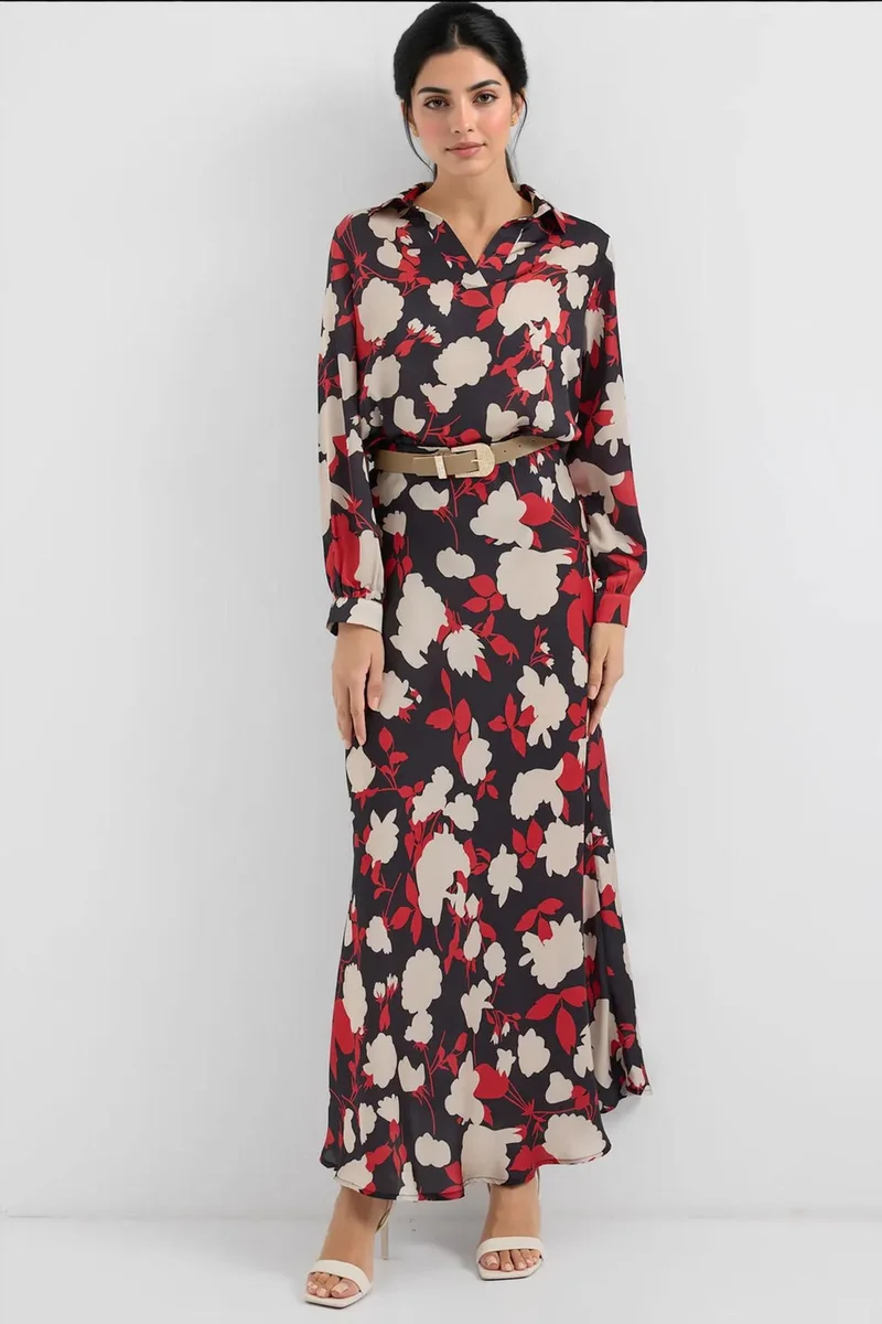 Big Dart Beige Natural BDART Long Sleeve Floral Two-Piece Coord Set for Women | Best Price UAE