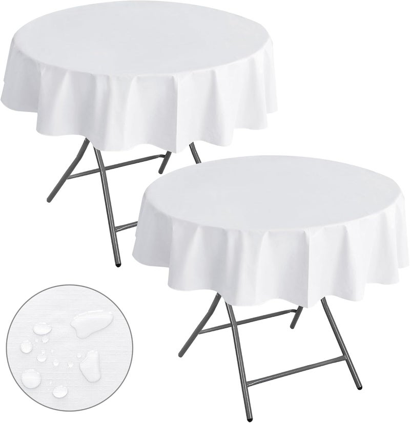 Nasitos 2 Pack Round White Tablecloth 60 Inch-Flannel Backed Vinyl Plastic Tablecloth, Waterproof Spillproof Round Plastic Table Cover Kitchen Dinning Decoration, Table Cloths for Outdoor & Indoor - Image 1