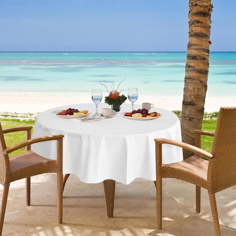 Nasitos 2 Pack Round White Tablecloth 60 Inch-Flannel Backed Vinyl Plastic Tablecloth, Waterproof Spillproof Round Plastic Table Cover Kitchen Dinning Decoration, Table Cloths for Outdoor & Indoor - Image 4