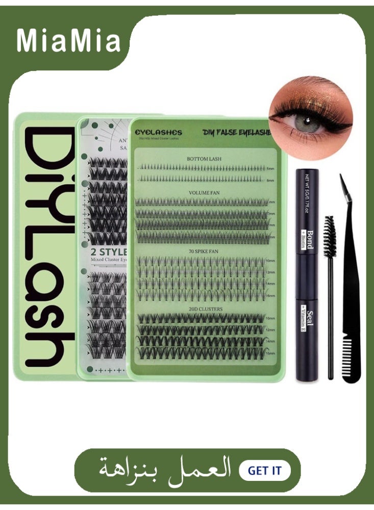 Miamia 4 Styles DIY Eyelash Extension Kit 551 Clusters, 10-16mm Mixed Individual Lashes Cluster, Natural Curl Personal Eyelash Set, Segmented False Eyelashes, Thick Eyelashes - Image 1