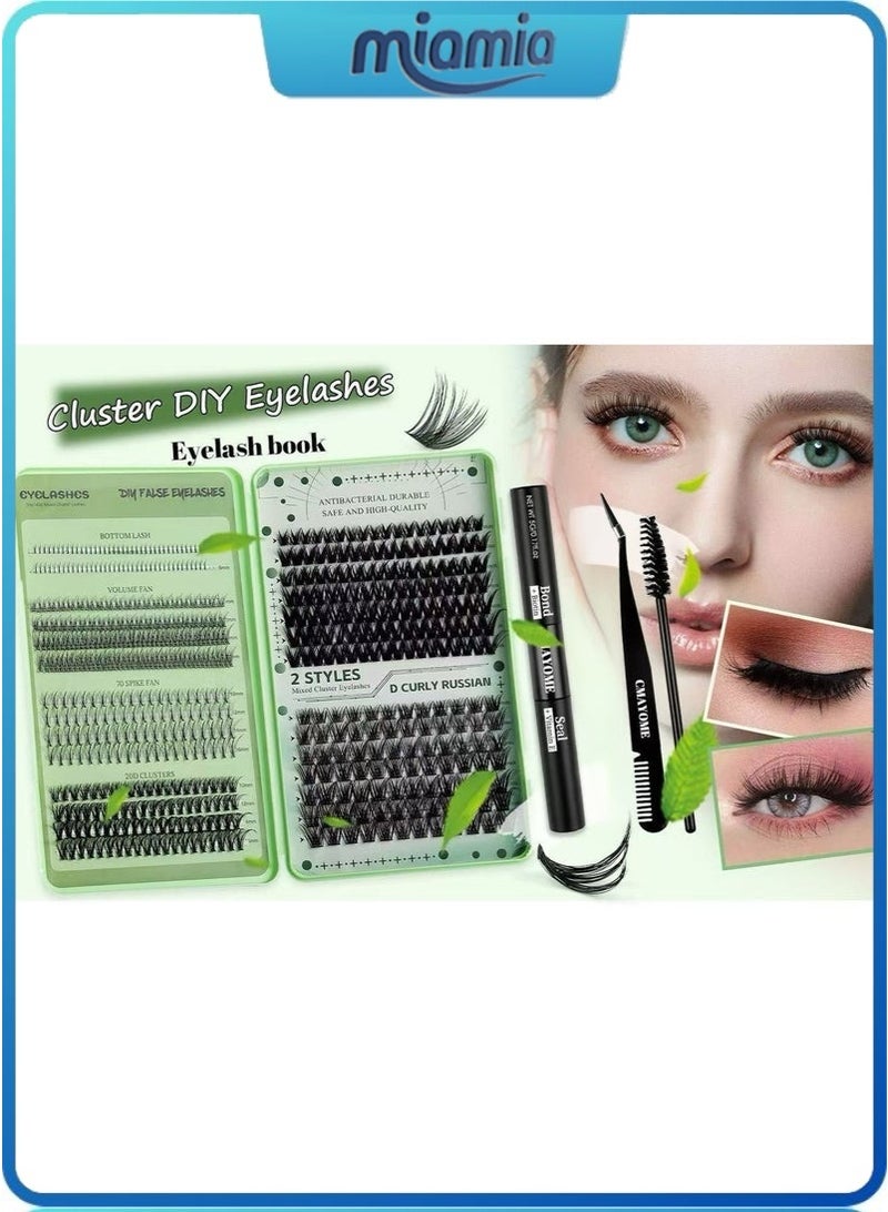 Miamia 4 Styles DIY Eyelash Extension Kit 551 Clusters, 10-16mm Mixed Individual Lashes Cluster, Natural Curl Personal Eyelash Set, Segmented False Eyelashes, Thick Eyelashes - Image 2