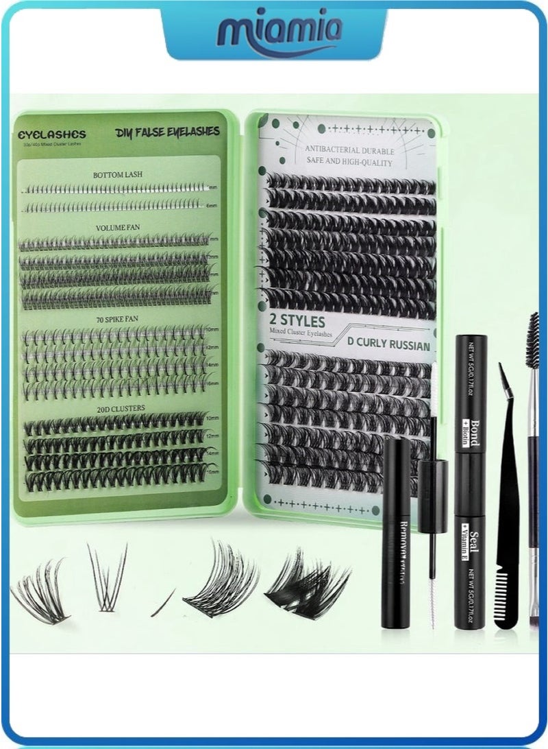 Miamia 4 Styles DIY Eyelash Extension Kit 551 Clusters, 10-16mm Mixed Individual Lashes Cluster, Natural Curl Personal Eyelash Set, Segmented False Eyelashes, Thick Eyelashes - Image 5